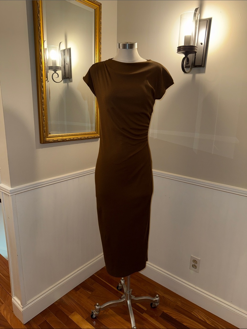 Zara Brown Ruched Sheath. Size medium. NWOT. Measurements are listed in comments